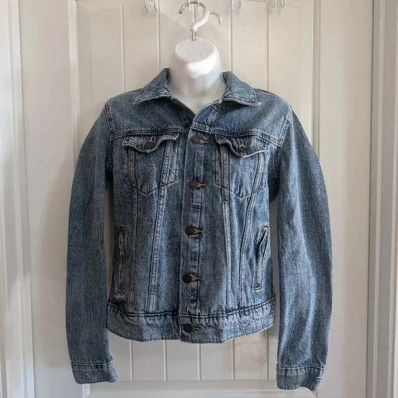 Women's xs Lucky Brand The Tomboy Trucker Distressed Blue Jean Fall Denim Jacket - Picture 4 of 9